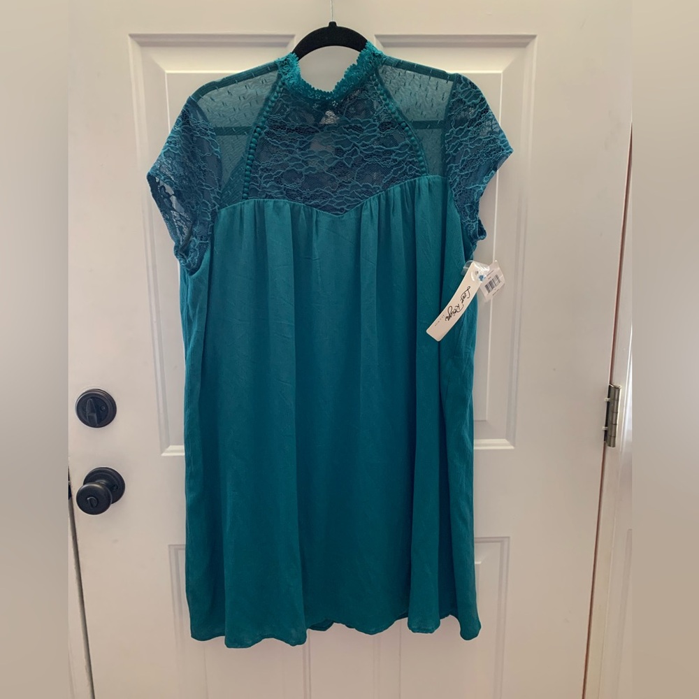 Teal Lace Overlay Dress